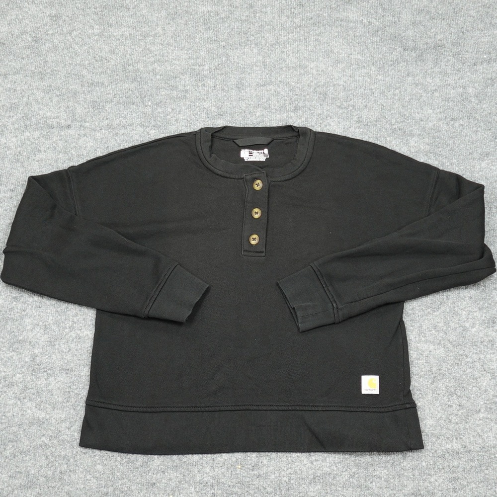 Carhartt Sweatshirt Women Small Black Henley Loose Fit TS6182-W Workwear Top
